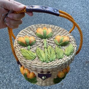 Cute Handmade Woven Rattan Straw Flower Basket